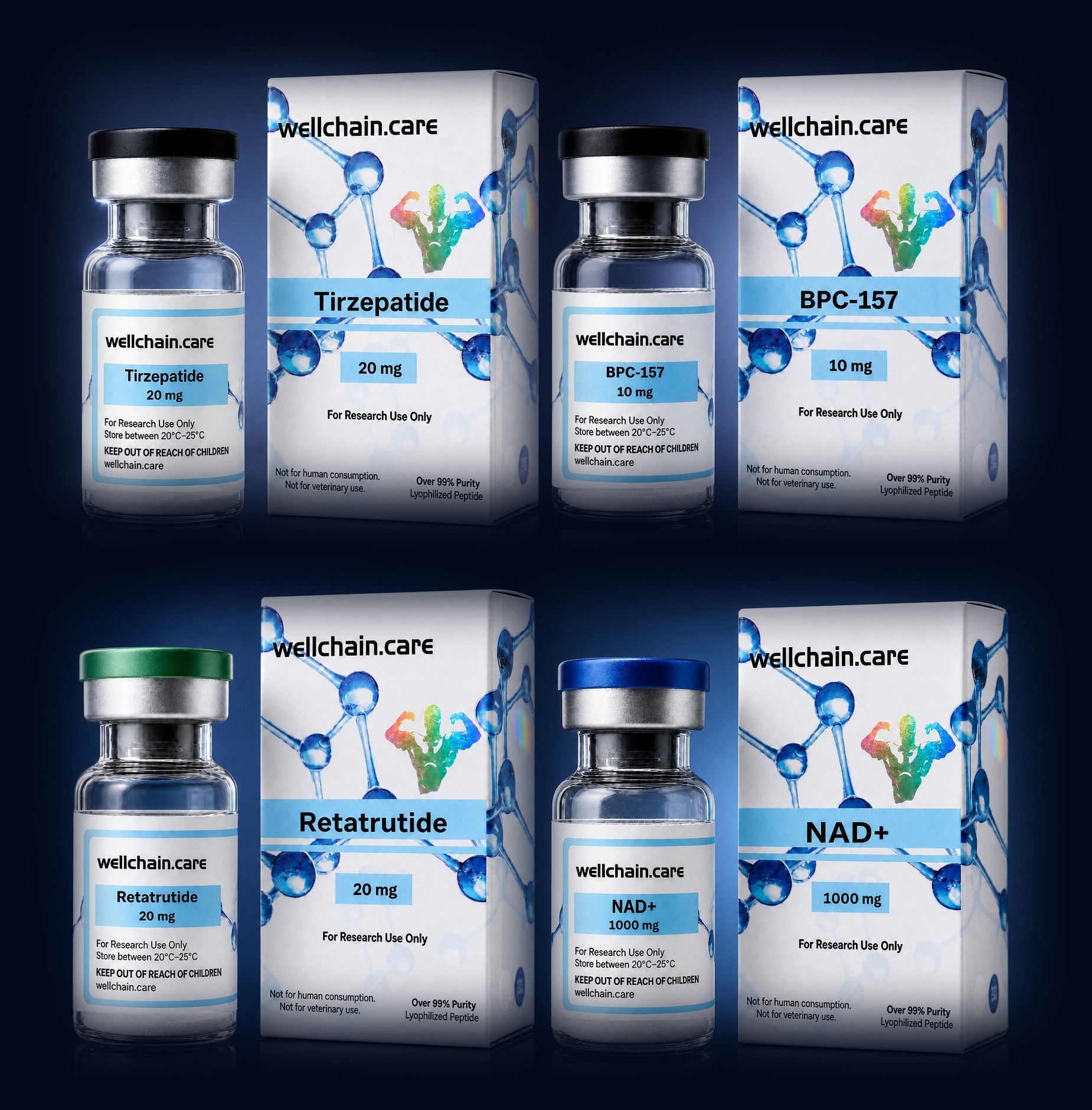WellChain peptide vials and boxes